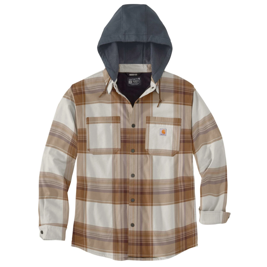Carhartt WIP Mens Flannel Sherpa Lined Hooded Shirt Jacket - Brown - Size Small